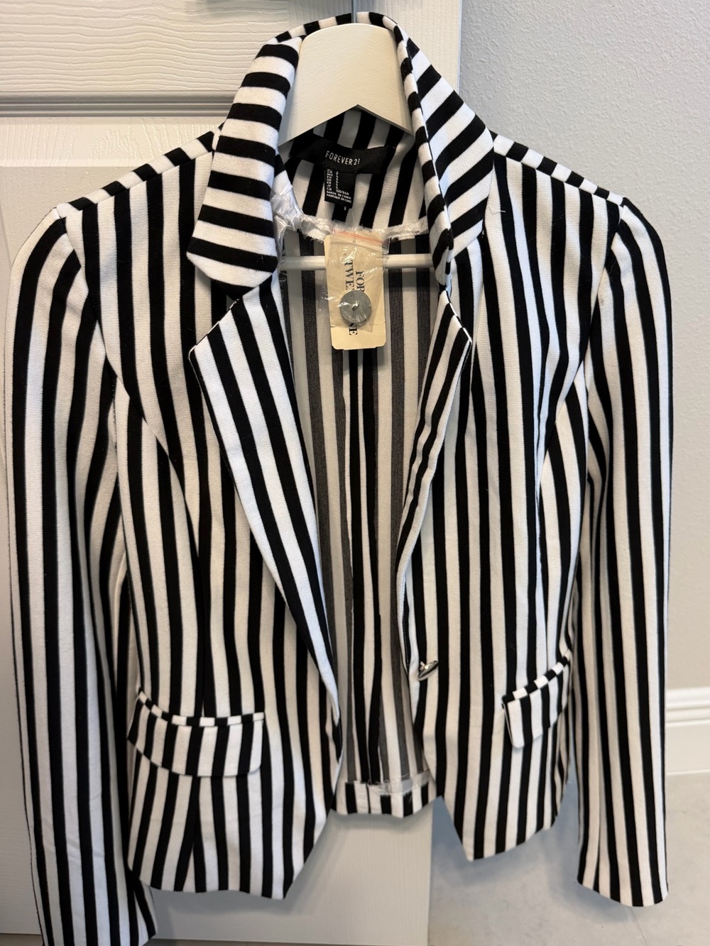 Forever 21 Black and White Vertical Stripe Blazer